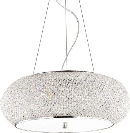 Sospensione-Contemporanea-Pasha'-Metallo-Cristallo-Cromo-10-Luci-E14