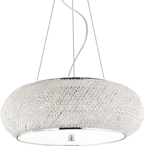 Sospensione-Contemporanea-Pasha'-Metallo-Cristallo-Cromo-10-Luci-E14