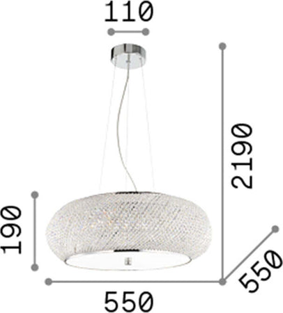 Sospensione-Contemporanea-Pasha'-Metallo-Cristallo-Cromo-10-Luci-E14