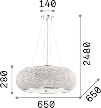 Sospensione-Contemporanea-Pasha'-Metallo-Cristallo-Cromo-14-Luci-E14