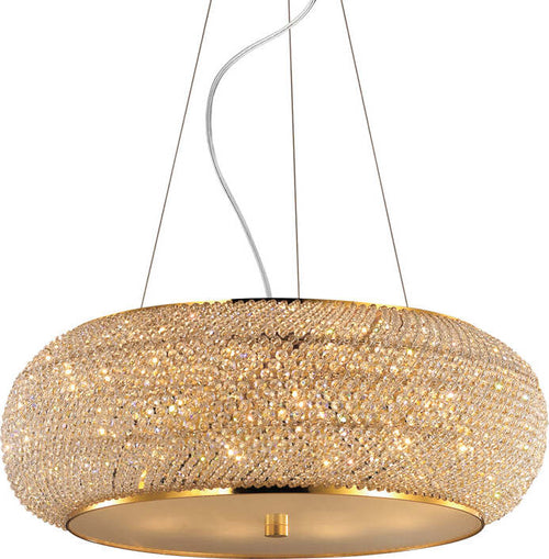 Sospensione-Contemporanea-Pasha'-Metallo-Cristallo-Oro-14-Luci-E14