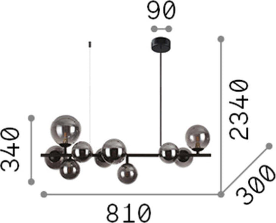 Sospensione-Contemporanea-Perlage-Metallo-Nero-10-Luci-G9-3W-3000K-Luce-Calda