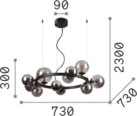 Sospensione-Contemporanea-Perlage-Metallo-Nero-11-Luci-G9-3W-3000K-Luce-Calda