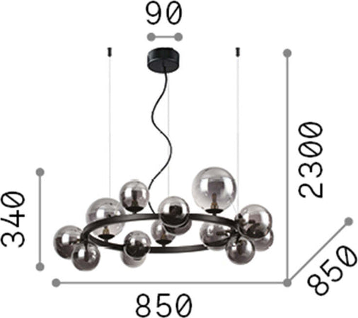 Sospensione-Contemporanea-Perlage-Metallo-Nero-14-Luci-G9-3W-3000K-Luce-Calda