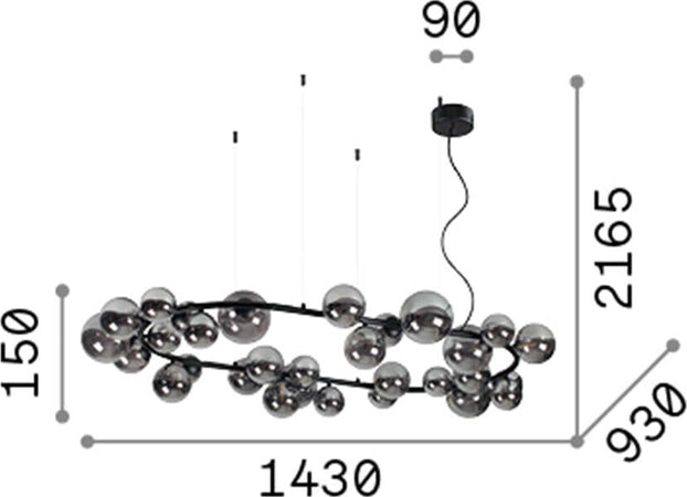 Sospensione-Contemporanea-Perlage-Metallo-Nero-30-Luce-G9-3W-3000K-Luce-Calda