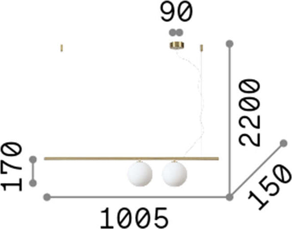 Sospensione-Contemporanea-Perline-Metallo-Ottone-2-Luci-G9-3W-3000K-Luce-Calda