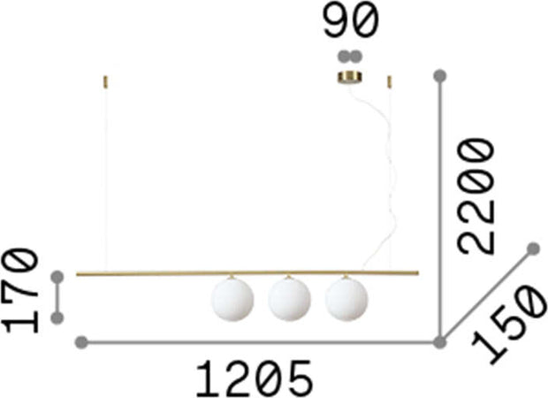 Sospensione-Contemporanea-Perline-Metallo-Ottone-3-Luci-G9-3W-3000K-Luce-Calda