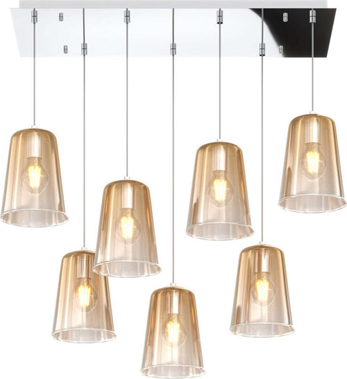 Sospensione-Contemporanea-Rett.-Shaded-Metallo-Ambra-Vetro-Cromo-7-Luci-E27