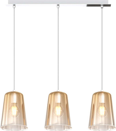 Sospensione-Contemporanea-Rett.-Shaded-Metallo-Cromo-Vetro-Ambra-3-Luci-E27