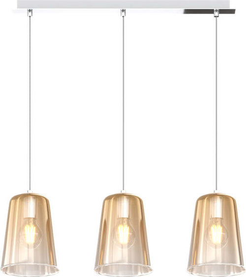 Sospensione-Contemporanea-Rett.-Shaded-Metallo-Cromo-Vetro-Ambra-3-Luci-E27