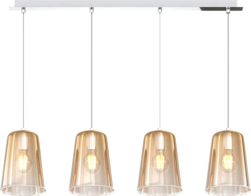 Sospensione-Contemporanea-Rett.-Shaded-Metallo-Cromo-Vetro-Ambra-4-Luci-E27