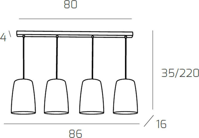 Sospensione-Contemporanea-Rett.-Shaded-Metallo-Cromo-Vetro-Ambra-4-Luci-E27