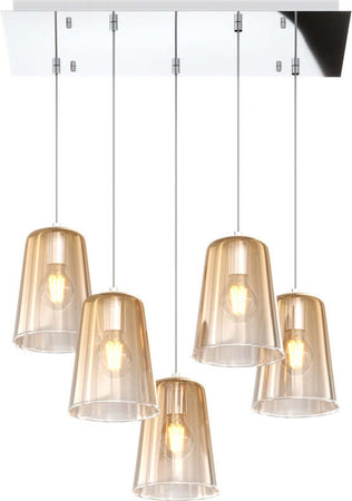 Sospensione-Contemporanea-Rett.-Shaded-Metallo-Cromo-Vetro-Ambra-5-Luci-E27
