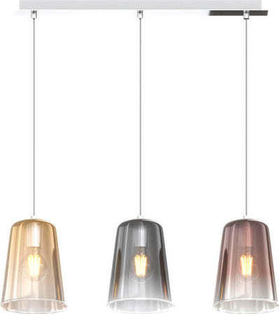 Sospensione-Contemporanea-Rett.-Shaded-Metallo-Cromo-Vetro-Multicolor-3-Luci-E27
