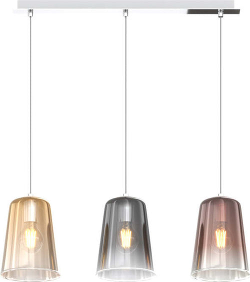 Sospensione-Contemporanea-Rett.-Shaded-Metallo-Cromo-Vetro-Multicolor-3-Luci-E27