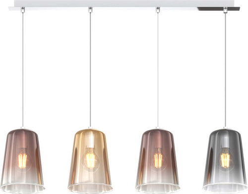 Sospensione-Contemporanea-Rett.-Shaded-Metallo-Cromo-Vetro-Multicolor-4-Luci-E27