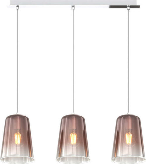 Sospensione-Contemporanea-Rett.-Shaded-Metallo-Cromo-Vetro-Rame-3-Luci-E27