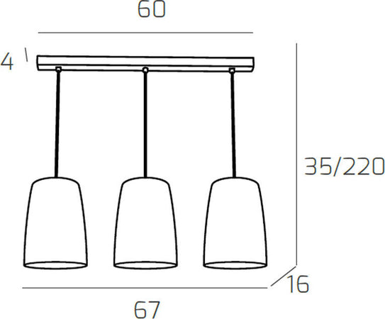 Sospensione-Contemporanea-Rett.-Shaded-Metallo-Cromo-Vetro-Rame-3-Luci-E27