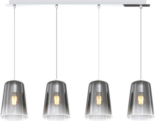 Sospensione-Contemporanea-Rett.-Shaded-Metallo-E-Vetro-Cromo-4-Luci-E27