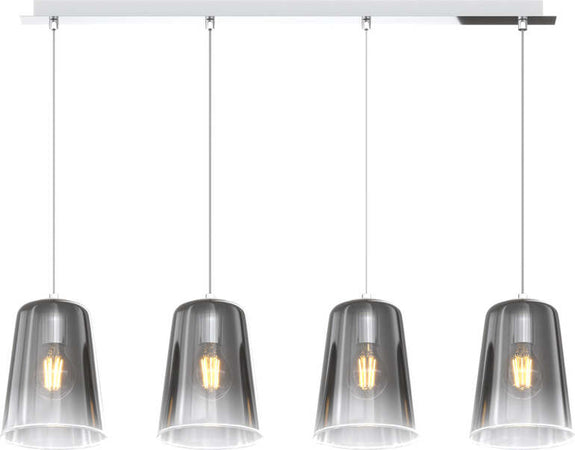 Sospensione-Contemporanea-Rett.-Shaded-Metallo-E-Vetro-Cromo-4-Luci-E27