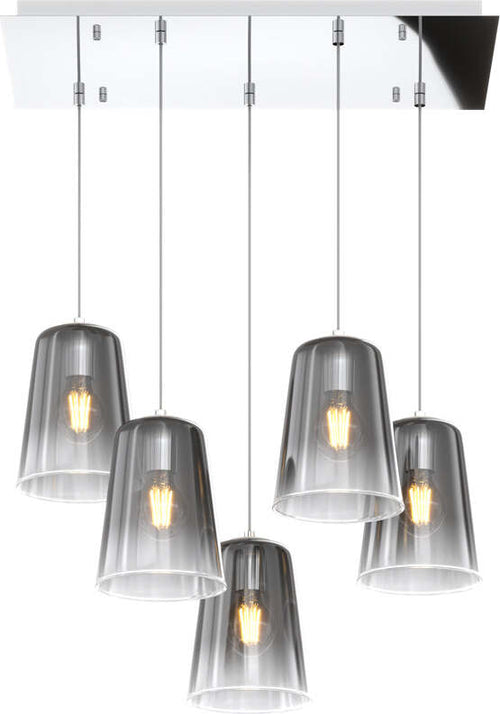Sospensione-Contemporanea-Rett.-Shaded-Metallo-E-Vetro-Cromo-5-Luci-E27
