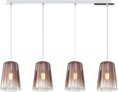 Sospensione-Contemporanea-Rett.-Shaded-Metallo-Rame-Vetro-Cromo-4-Luci-E27