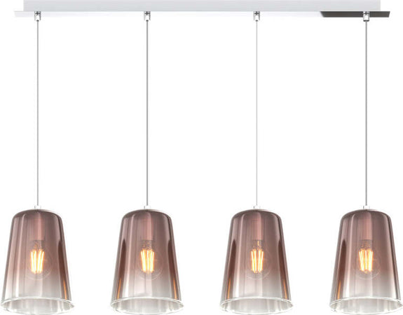 Sospensione-Contemporanea-Rett.-Shaded-Metallo-Rame-Vetro-Cromo-4-Luci-E27