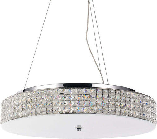 Sospensione-Contemporanea-Roma-Metallo-Cristallo-Cromo-12-Luci-3W-3000K