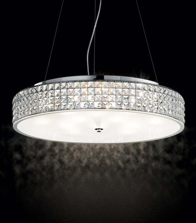 Sospensione-Contemporanea-Roma-Metallo-Cristallo-Cromo-12-Luci-3W-3000K