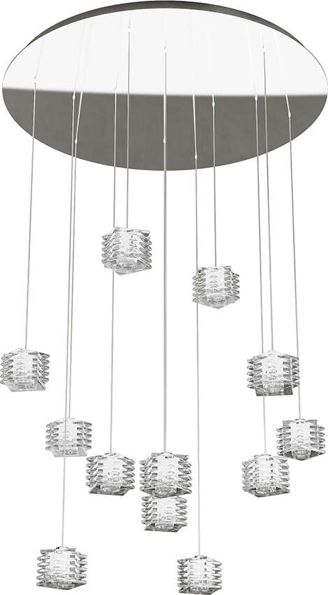 Sospensione-Contemporanea-Rubik-Metallo-Cromo-Diffusore-Cristallo-12-Luci-G9