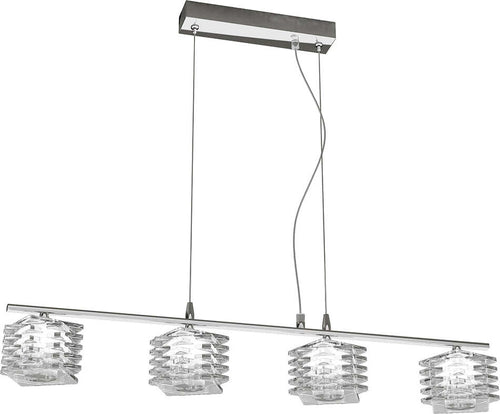 Sospensione-Contemporanea-Rubik-Metallo-Cromo-Diffusore-Cristallo-4-Luci-G9