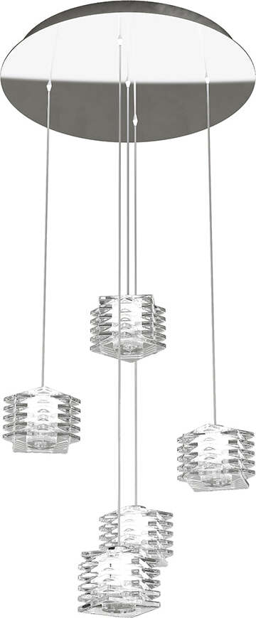 Sospensione-Contemporanea-Rubik-Metallo-Cromo-Diffusore-Cristallo-5-Luci-G9