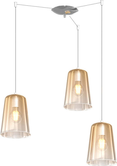 Sospensione-Contemporanea-Shaded-Metallo-Cromo-Vetro-Ambra-3-Luci-E27