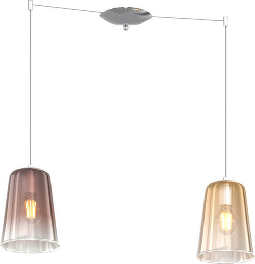 Sospensione-Contemporanea-Shaded-Metallo-Cromo-Vetro-Ambra-E-Rame-2-Luci-E27