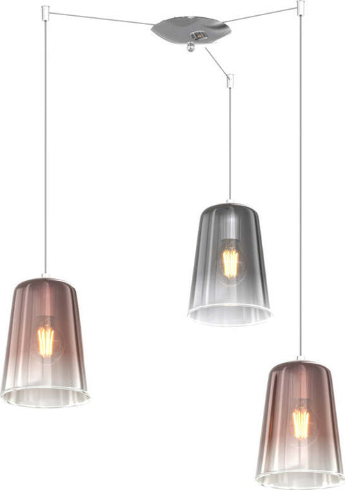 Sospensione-Contemporanea-Shaded-Metallo-Cromo-Vetro-Rame-E-Cromo-3-Luci-E27