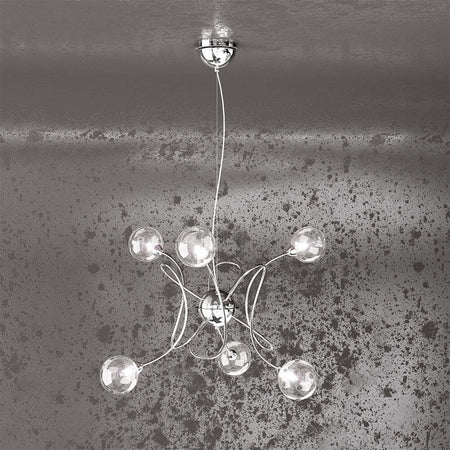 Sospensione-Contemporanea-Super-Ball-Metallo-Cromo-Vetro-Pirex-6-Luci-G9