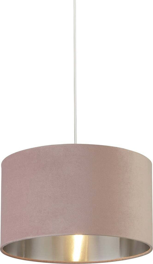 Sospensione-Contemporanea-Tamburo-Acciaio-Rosa-Tessuto-Argento-1-Luce-D38Cm