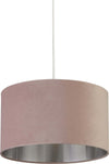 Sospensione-Contemporanea-Tamburo-Acciaio-Rosa-Tessuto-Argento-1-Luce-D38Cm