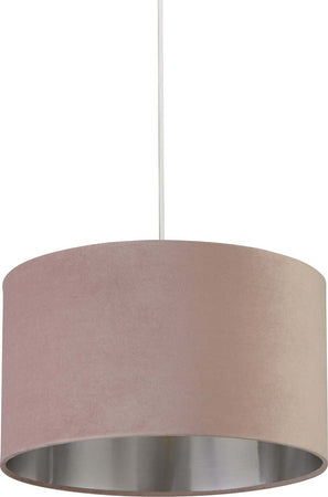 Sospensione-Contemporanea-Tamburo-Acciaio-Rosa-Tessuto-Argento-1-Luce-D38Cm