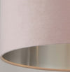 Sospensione-Contemporanea-Tamburo-Acciaio-Rosa-Tessuto-Argento-1-Luce-D38Cm