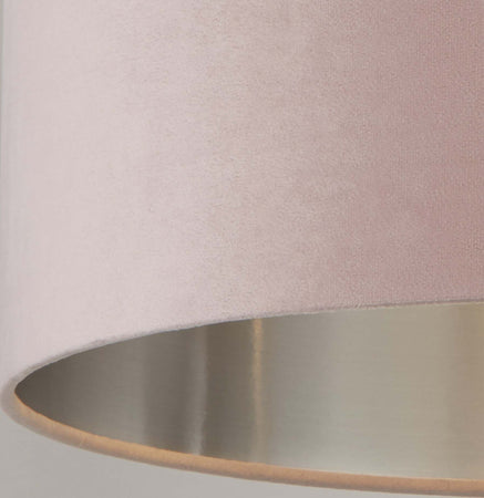 Sospensione-Contemporanea-Tamburo-Acciaio-Rosa-Tessuto-Argento-1-Luce-D38Cm