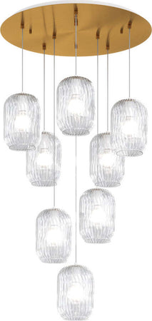 Sospensione-Contemporanea-Tender-Metallo-Ottone-Satinato-Vetro-Trasp-8-Luci-E27