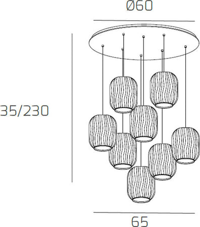 Sospensione-Contemporanea-Tender-Metallo-Ottone-Satinato-Vetro-Trasp-8-Luci-E27