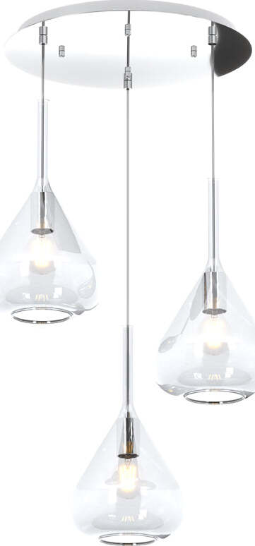 Sospensione-Contemporanea-Tonda-Kona-Metallo-Cromo-Vetro-Trasparente-3-Luci-E27