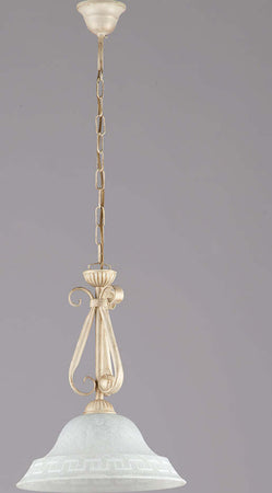 Sospensione-Country-Chic-1-Luce-Ferro-Battuto-e-Vetro-Avorio-e-Oro-Serie-Atene