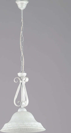 Sospensione-Country-Chic-1-Luce-Ferro-Battuto-Vetro-Bianco-e-Argento-Serie-Atene