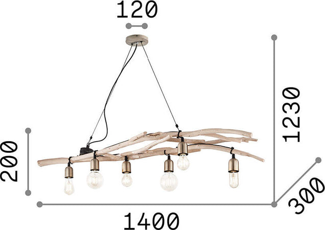Sospensione-Industrial-Minimal-Driftwood-Legno-Marrone-6-Luci-E27