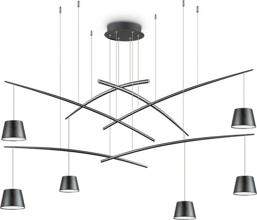 Sospensione-Industrial-Minimal-Fish-Metallo-Nero-6-Luci-Led-37W-3000K-Luce-Calda