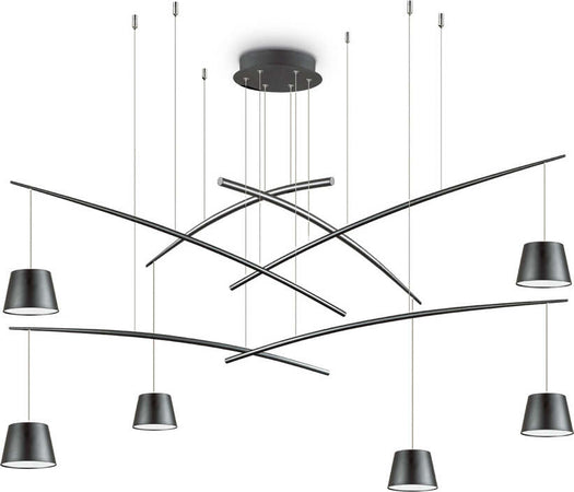 Sospensione-Industrial-Minimal-Fish-Metallo-Nero-6-Luci-Led-37W-3000K-Luce-Calda