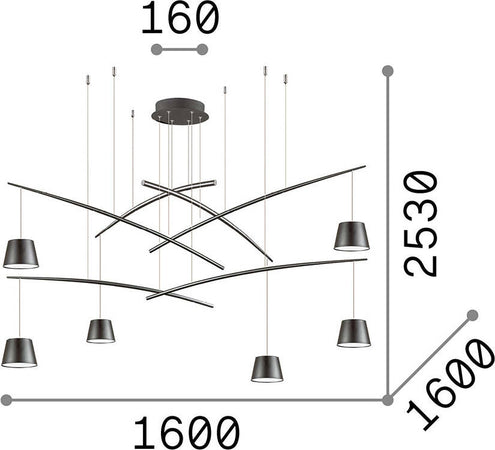 Sospensione-Industrial-Minimal-Fish-Metallo-Nero-6-Luci-Led-37W-3000K-Luce-Calda